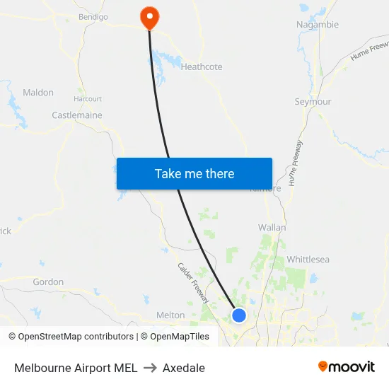 Melbourne Airport MEL to Axedale map