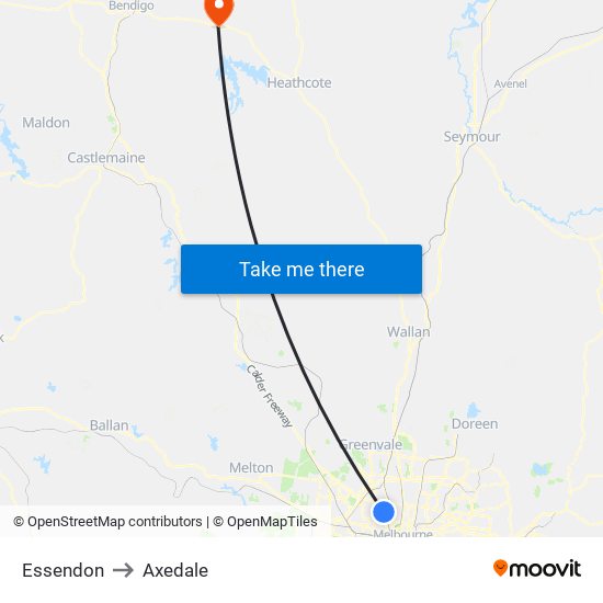 Essendon to Axedale map