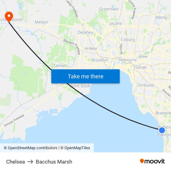 Chelsea to Bacchus Marsh map