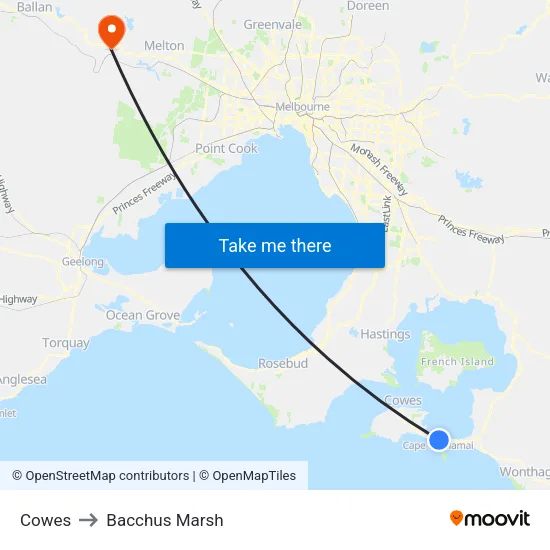 Cowes to Bacchus Marsh map