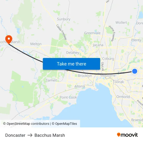Doncaster to Bacchus Marsh map