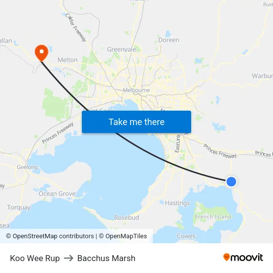 Koo Wee Rup to Bacchus Marsh map