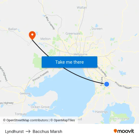 Lyndhurst to Bacchus Marsh map