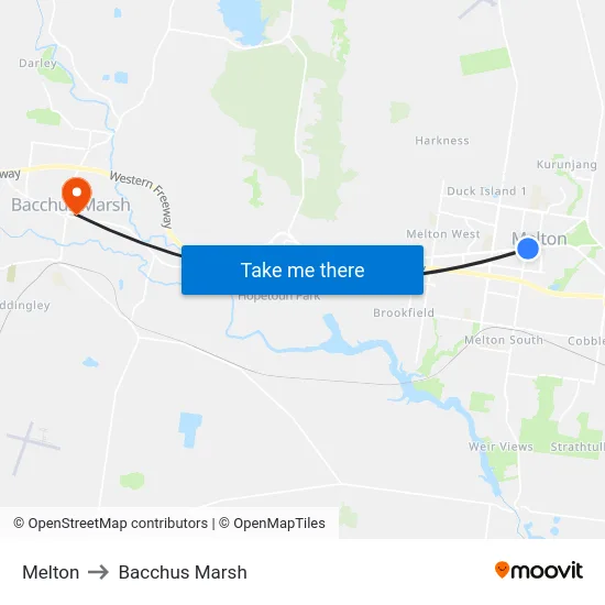 Melton to Bacchus Marsh map