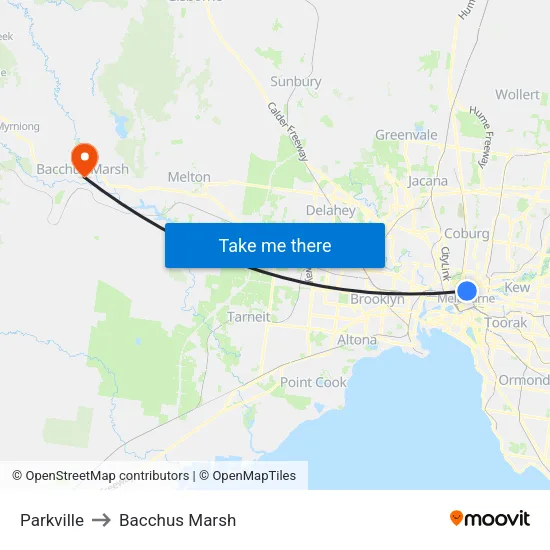 Parkville to Bacchus Marsh map