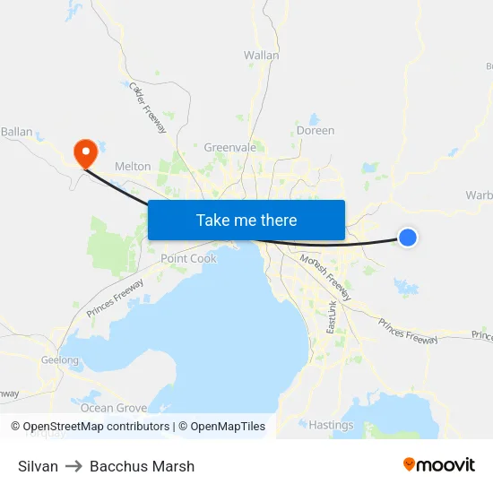 Silvan to Bacchus Marsh map