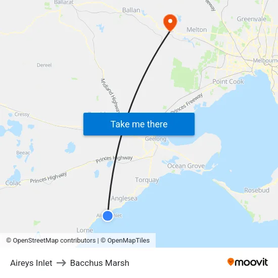 Aireys Inlet to Bacchus Marsh map