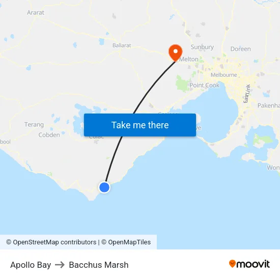 Apollo Bay to Bacchus Marsh map