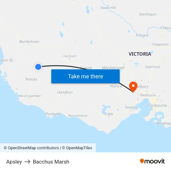 Apsley to Bacchus Marsh map