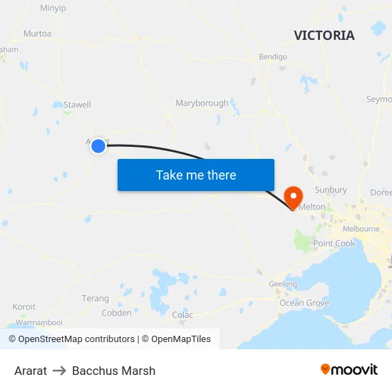 Ararat to Bacchus Marsh map