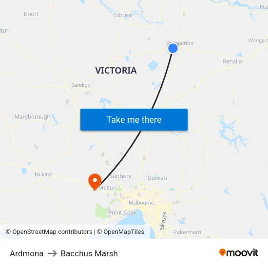 Ardmona to Bacchus Marsh map