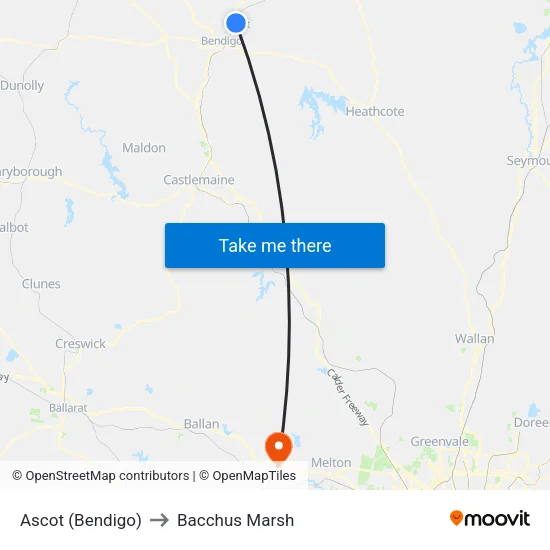 Ascot (Bendigo) to Bacchus Marsh map
