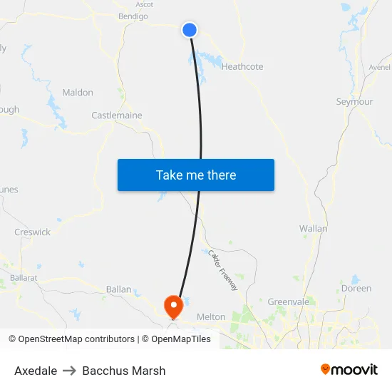 Axedale to Bacchus Marsh map