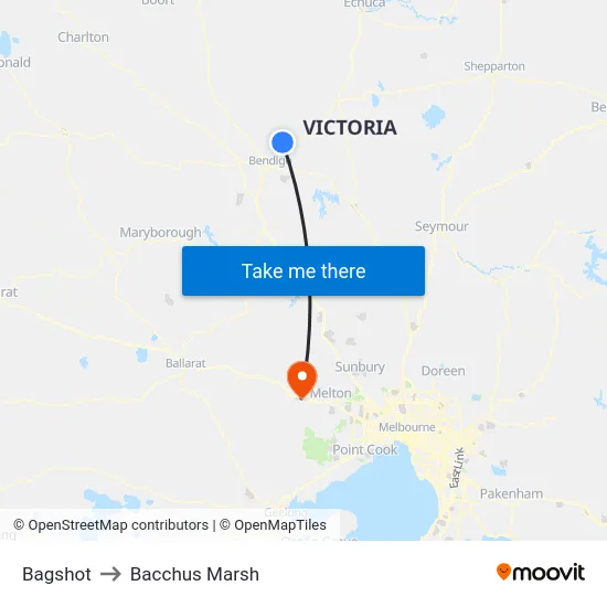 Bagshot to Bacchus Marsh map