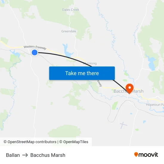 Ballan to Bacchus Marsh map