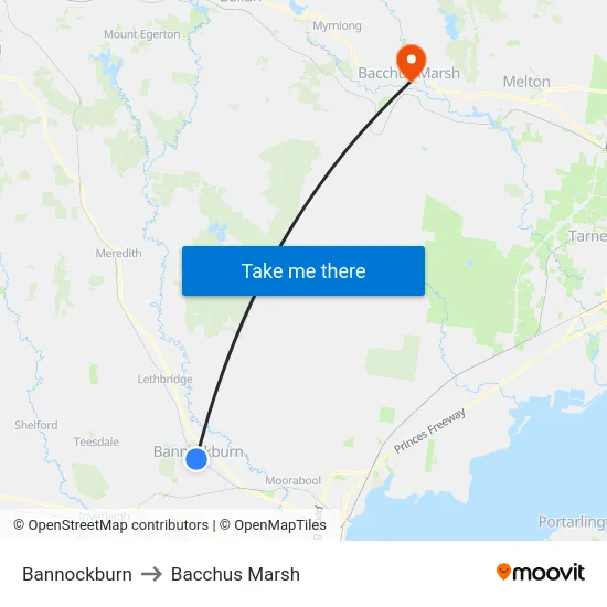 Bannockburn to Bacchus Marsh map