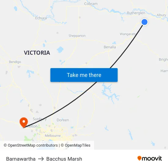 Barnawartha to Bacchus Marsh map