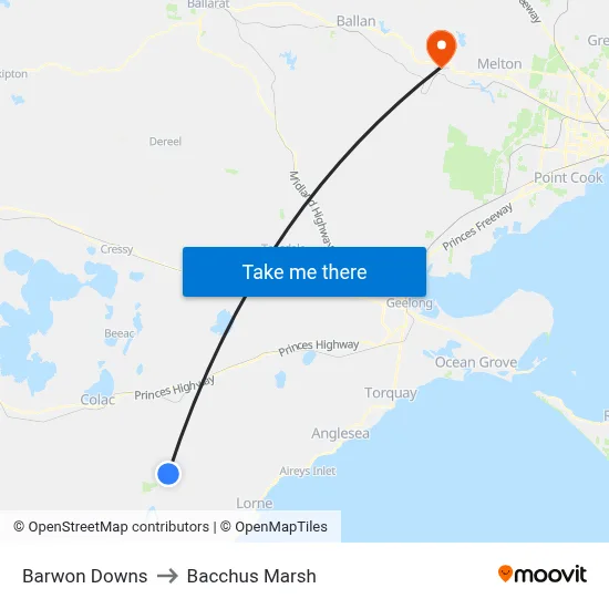 Barwon Downs to Bacchus Marsh map