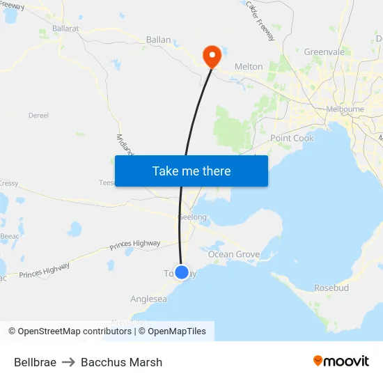 Bellbrae to Bacchus Marsh map