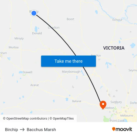 Birchip to Bacchus Marsh map