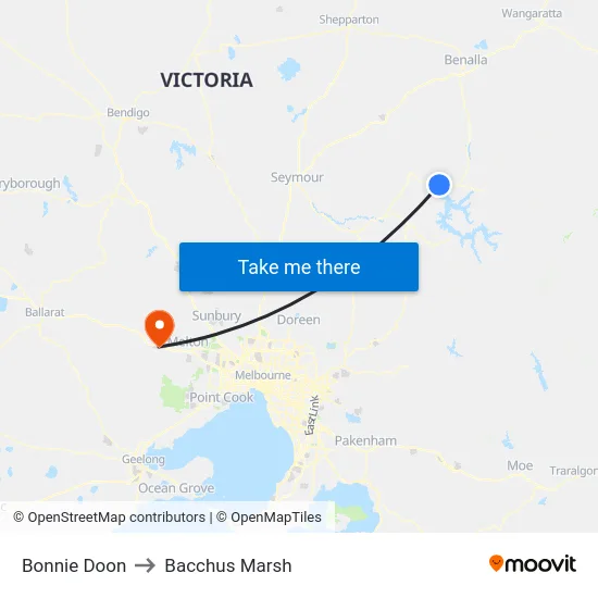 Bonnie Doon to Bacchus Marsh map