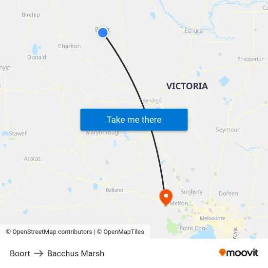 Boort to Bacchus Marsh map