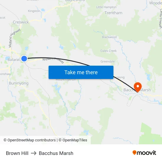 Brown Hill to Bacchus Marsh map