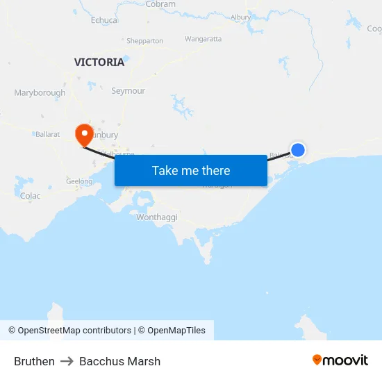 Bruthen to Bacchus Marsh map
