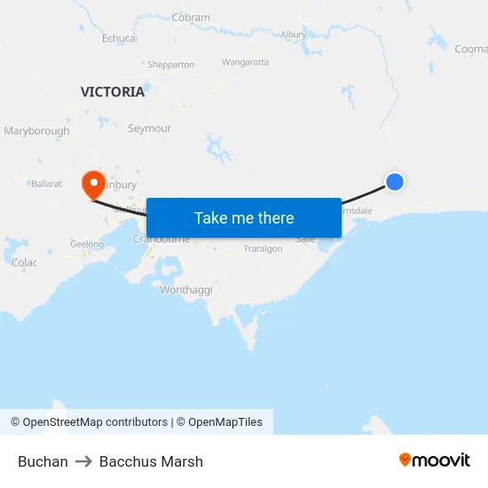 Buchan to Bacchus Marsh map