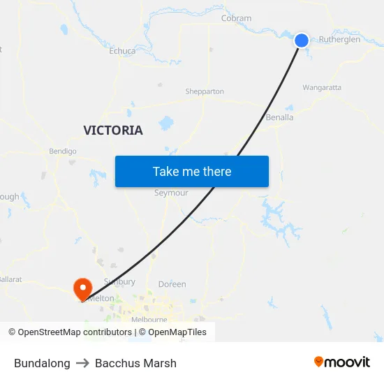 Bundalong to Bacchus Marsh map