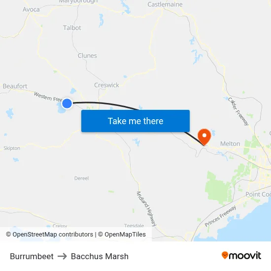 Burrumbeet to Bacchus Marsh map