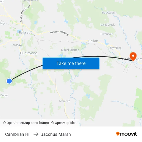 Cambrian Hill to Bacchus Marsh map