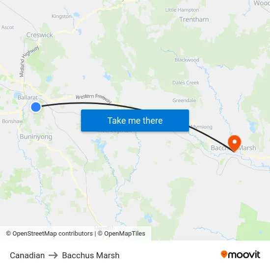 Canadian to Bacchus Marsh map