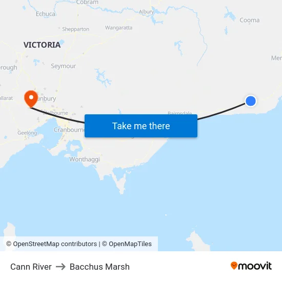 Cann River to Bacchus Marsh map