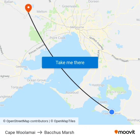 Cape Woolamai to Bacchus Marsh map
