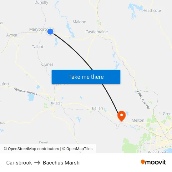 Carisbrook to Bacchus Marsh map
