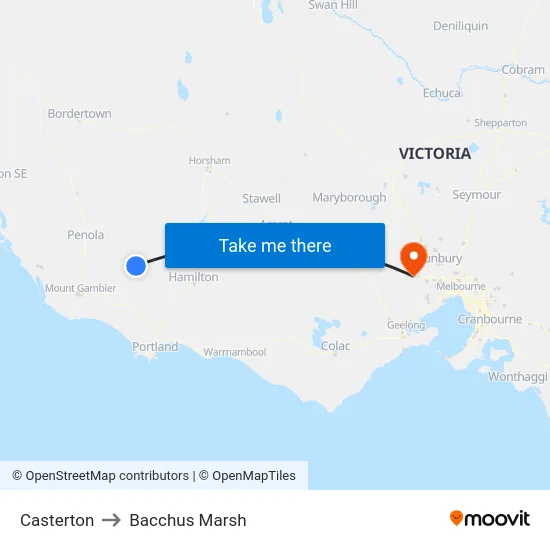 Casterton to Bacchus Marsh map
