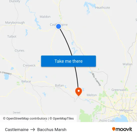 Castlemaine to Bacchus Marsh map