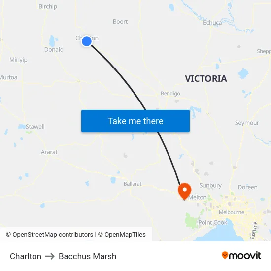 Charlton to Bacchus Marsh map