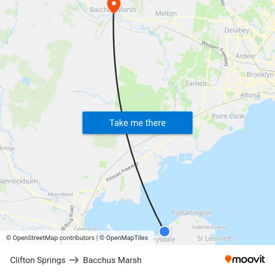 Clifton Springs to Bacchus Marsh map
