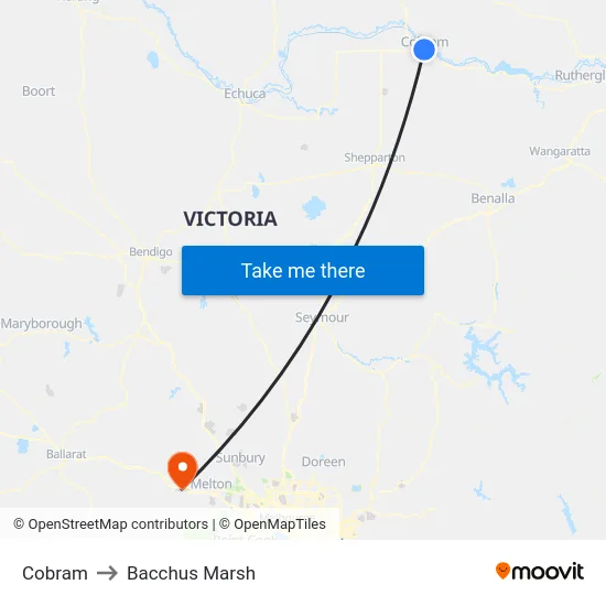 Cobram to Bacchus Marsh map