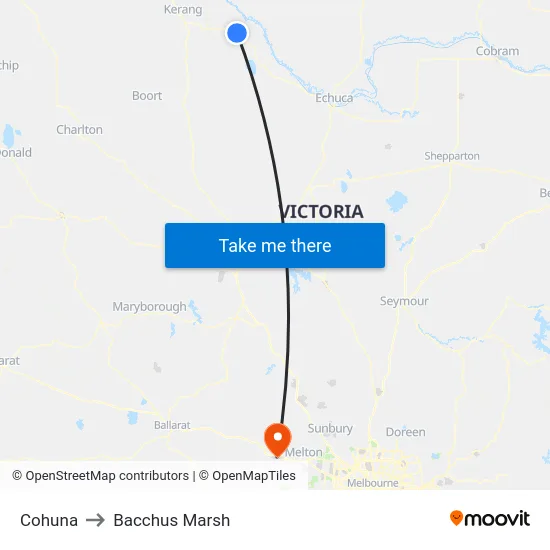 Cohuna to Bacchus Marsh map
