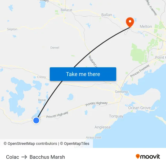 Colac to Bacchus Marsh map
