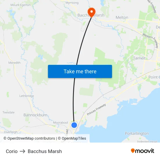 Corio to Bacchus Marsh map