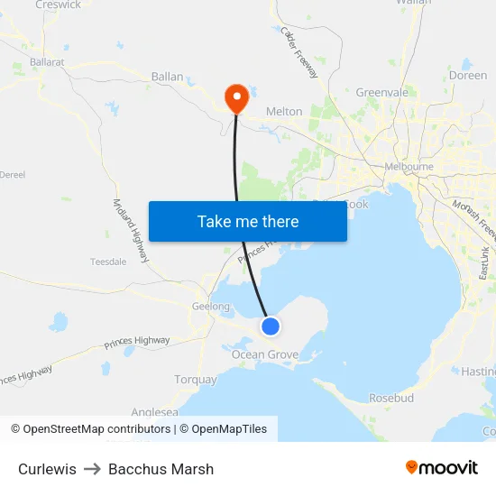 Curlewis to Bacchus Marsh map