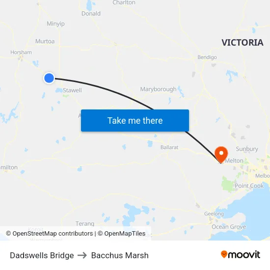 Dadswells Bridge to Bacchus Marsh map