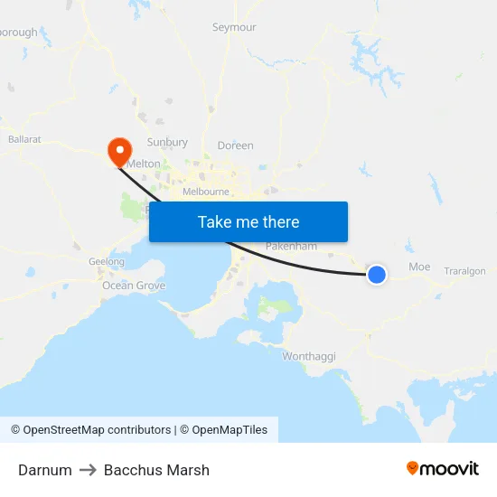 Darnum to Bacchus Marsh map