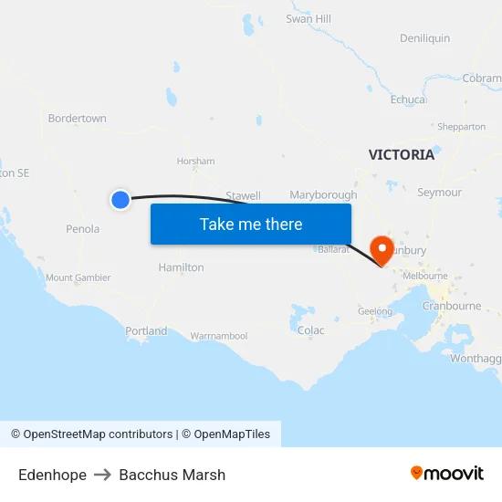 Edenhope to Bacchus Marsh map