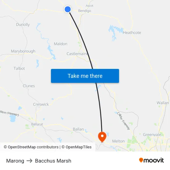 Marong to Bacchus Marsh map