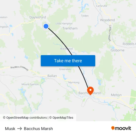Musk to Bacchus Marsh map